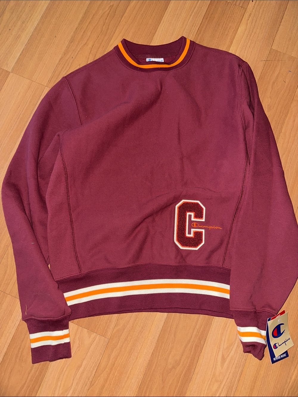 Champion Maroon Crewneck Sweatshirt with Orange & White Trim